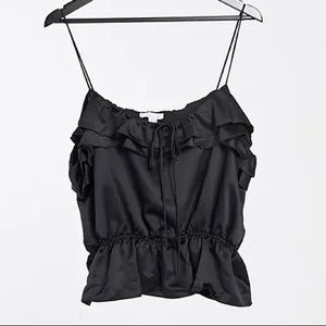 Topshop cami top with ruffle detail in black